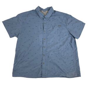 Eddie Bauer Blue Tent Pattern Button Up Shirt S/S Mesh Lined Nylon Blend 2XL XXL